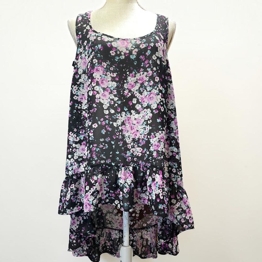 Torrid Size 1 Floral Sleeveless High Low Ruffle Hem Tank Top 1X